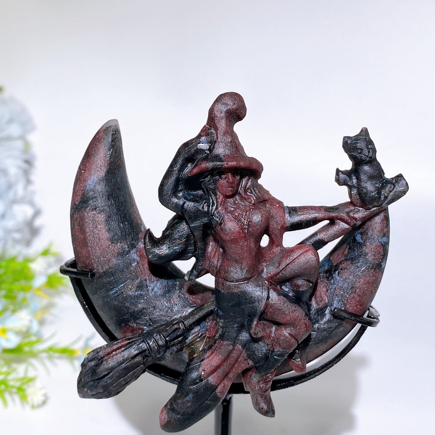 Crystal Witch Moon Carving with Stand Crystal Healing Bulk Wholesale