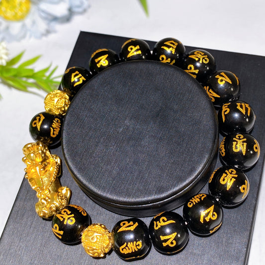 8mm 10mm Crystal Bracelet with Gold Metal Pixiu Decor Crystal Healing Bulk Wholesale