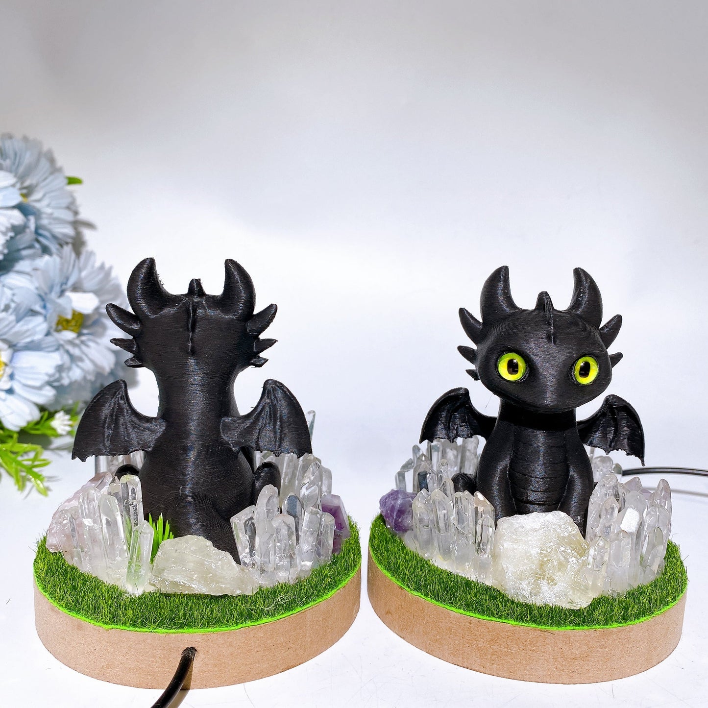 Resin Toothless with Crystal Cluster Lamp Base Free Form Crystal Healing Bulk Wholesale