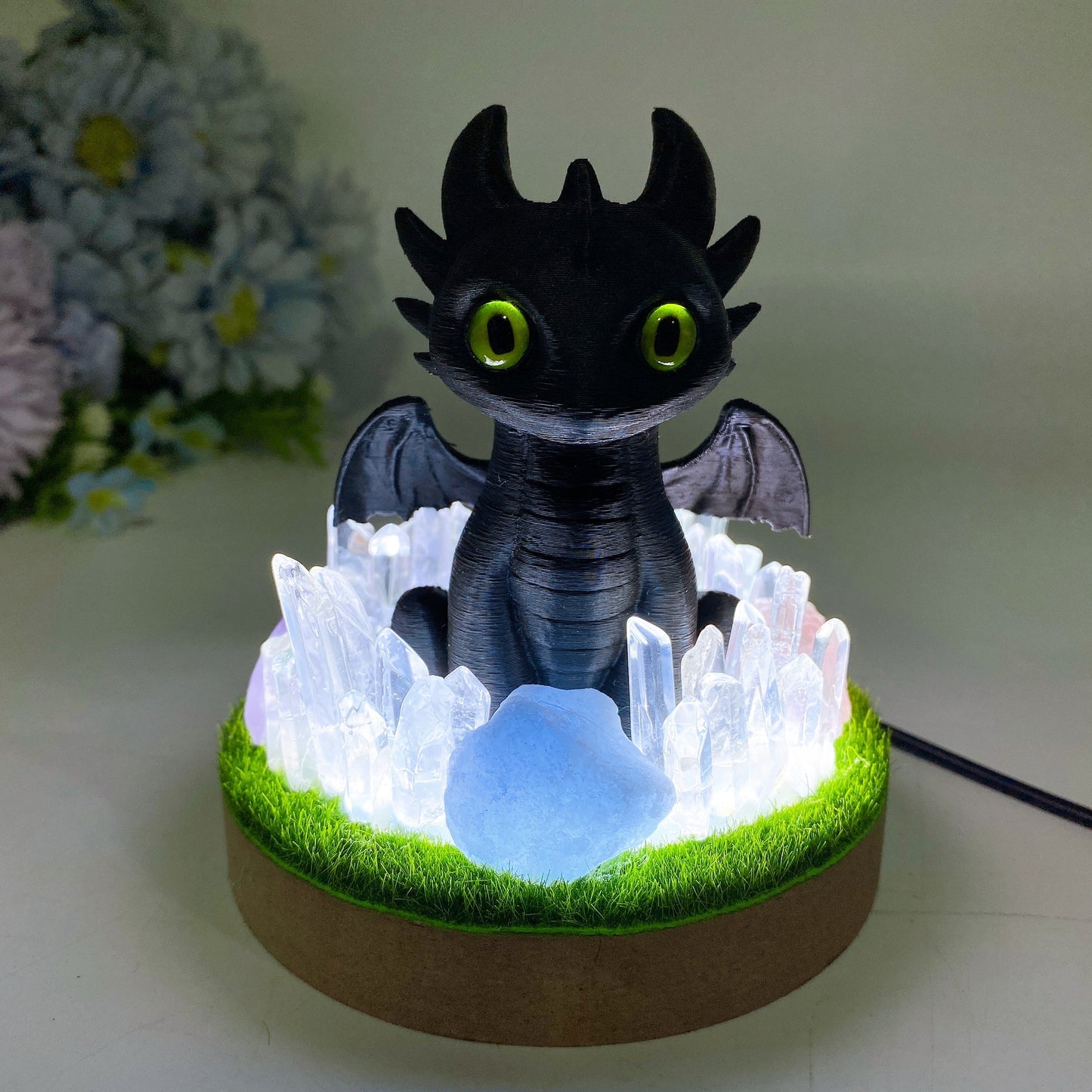Resin Toothless with Crystal Cluster Lamp Base Free Form Crystal Healing Bulk Wholesale