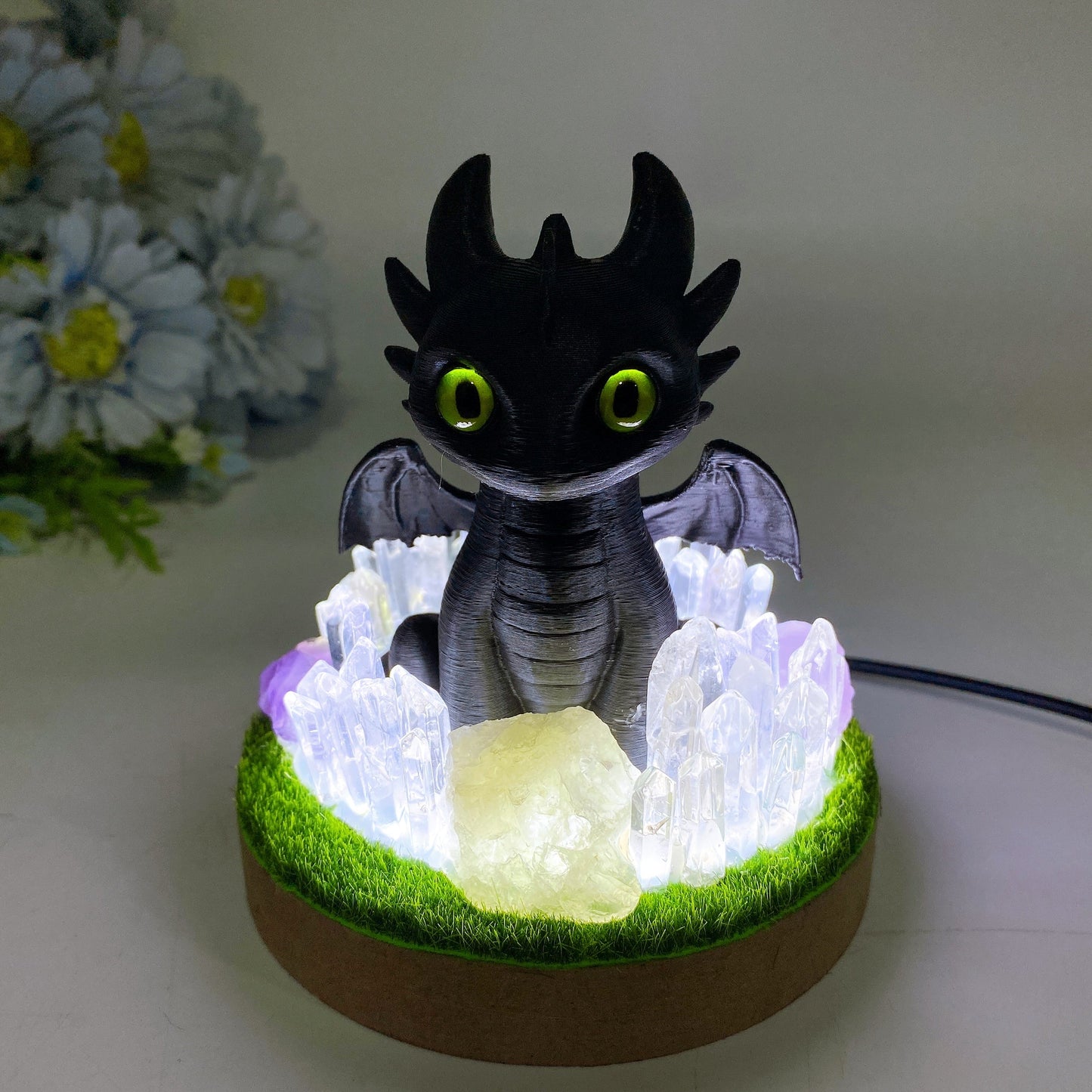 Resin Toothless with Crystal Cluster Lamp Base Free Form Crystal Healing Bulk Wholesale