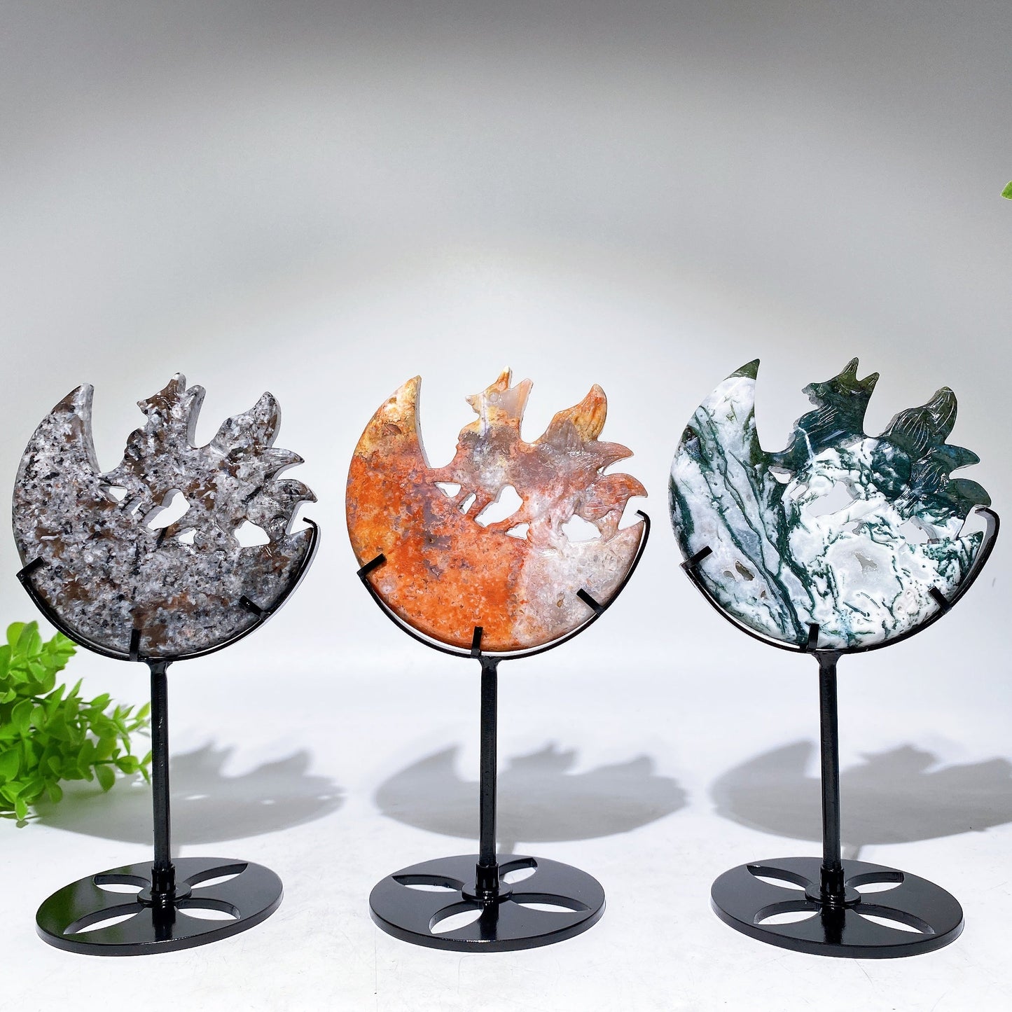 Crystal Nine-tails Fox on Moon Carving with Stand Crystal Healing Bulk Wholesale