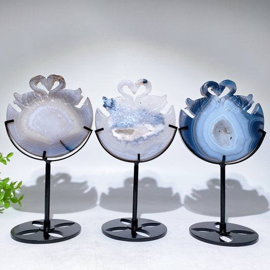 Druzy Agate Swan Carving with Stand Crystal Healing Bulk Wholesale