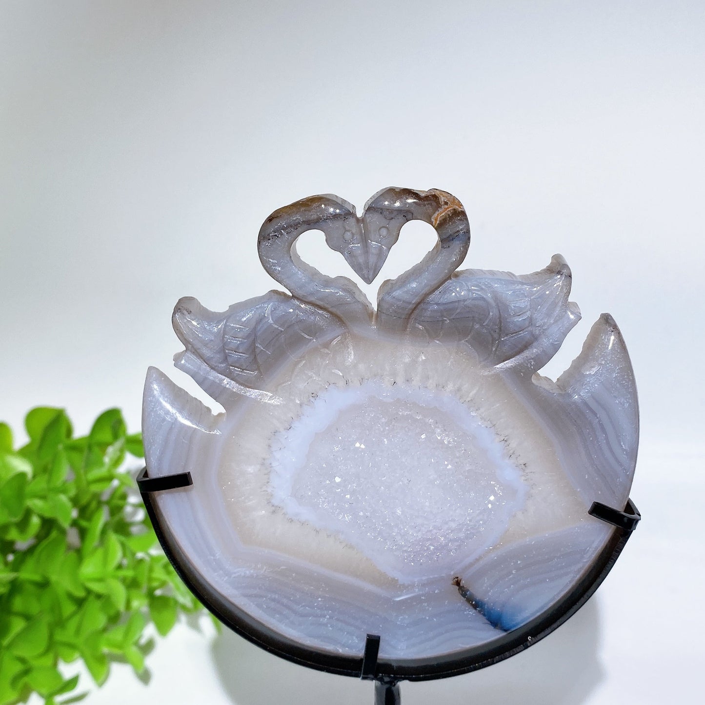 Druzy Agate Swan Carving with Stand Crystal Healing Bulk Wholesale