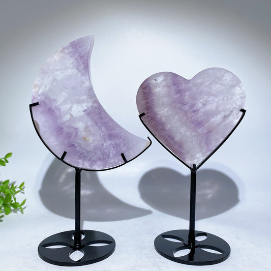 Amethyst Heart Moon Carving with Stand Crystal Healing Bulk Wholesale