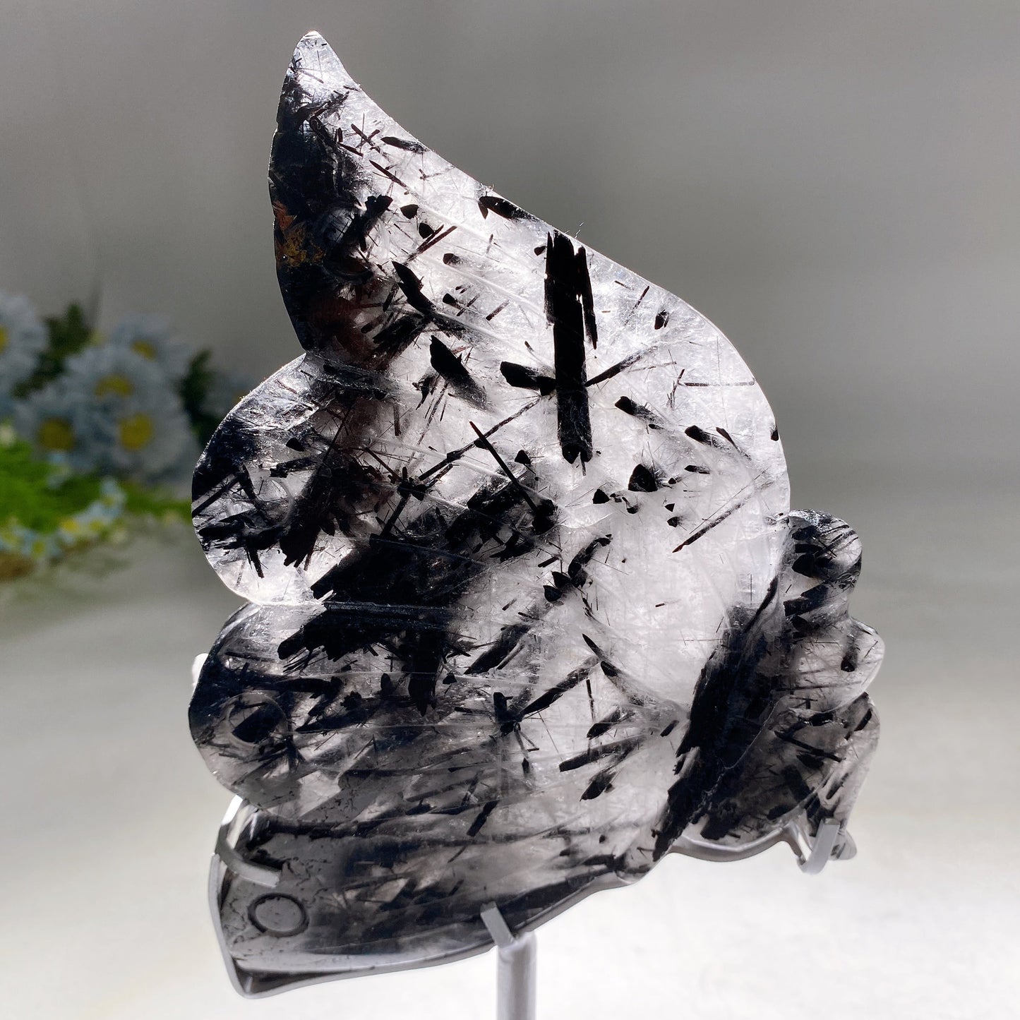 6.2" Black Tourmaline in Quartz Butterfly Fairy Carving Crystal Healing Bulk Wholesale