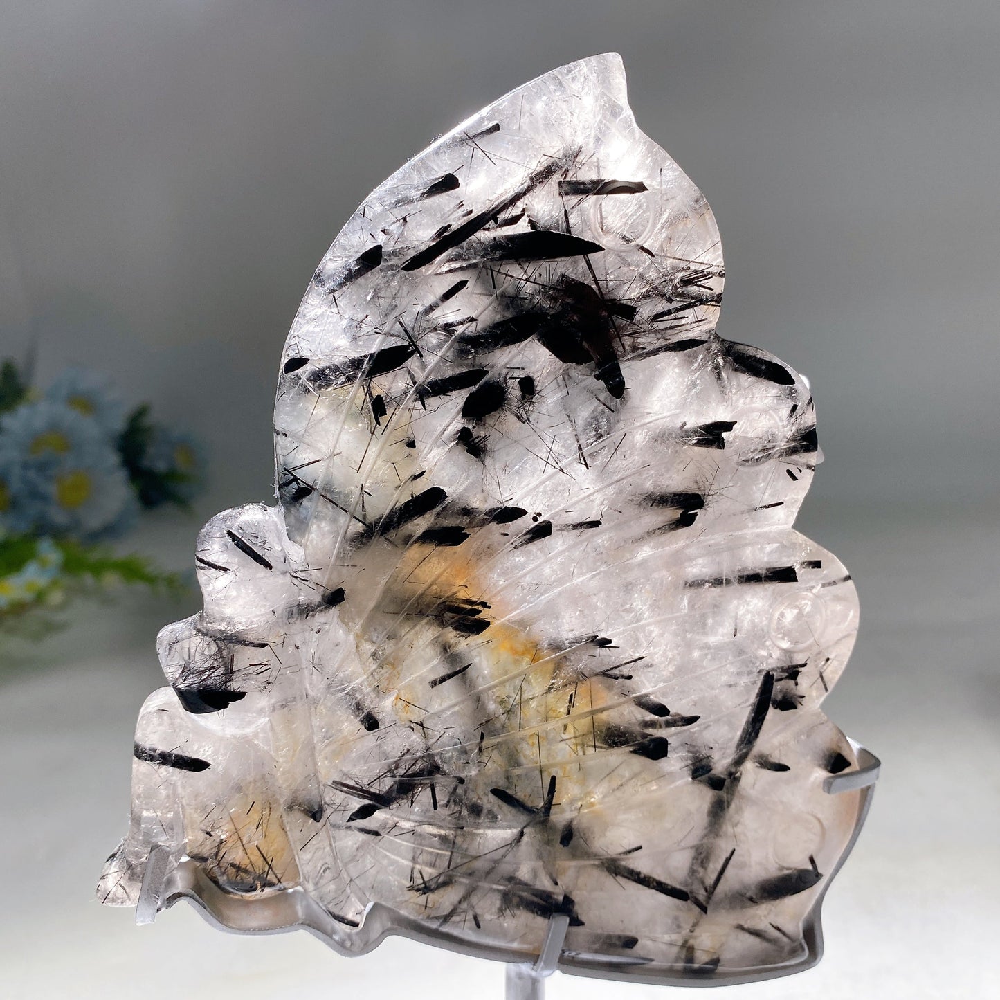 6.2" Black Tourmaline in Quartz Butterfly Fairy Carving Crystal Healing Bulk Wholesale