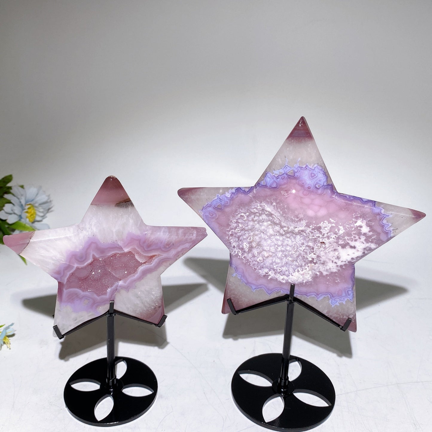 4.8"-6.2" Druzy Pink Agate Star Carving Crystal Healing Bulk Wholesale