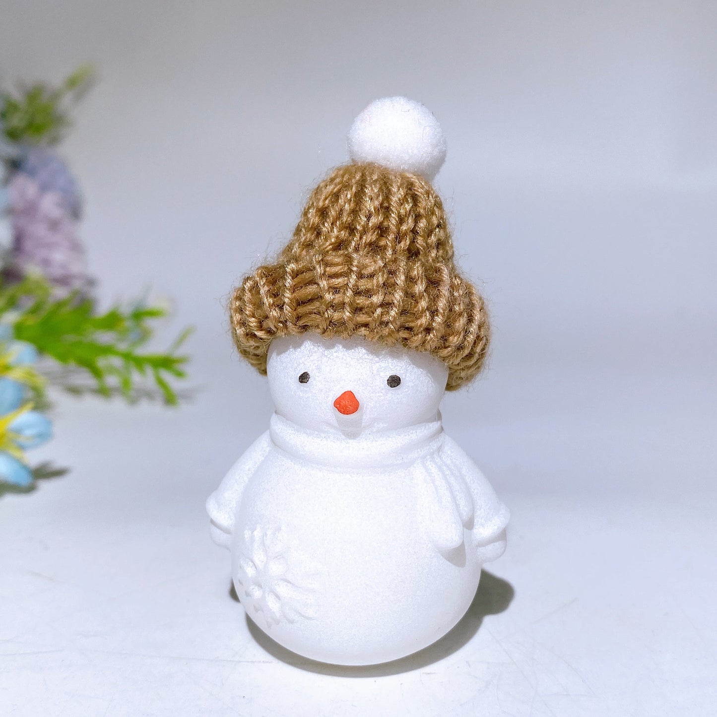 2.2" White Jade Snowman Carving with Beanie Crystal Healing Bulk Wholesale