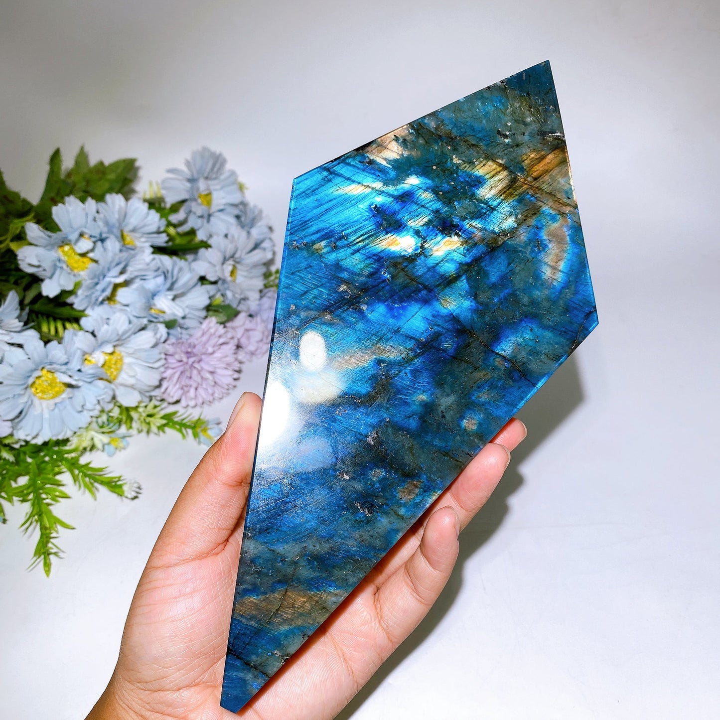26cm Large Unique Labradorite Rhombus Carving with Stand Crystal Healing Bulk Wholesale