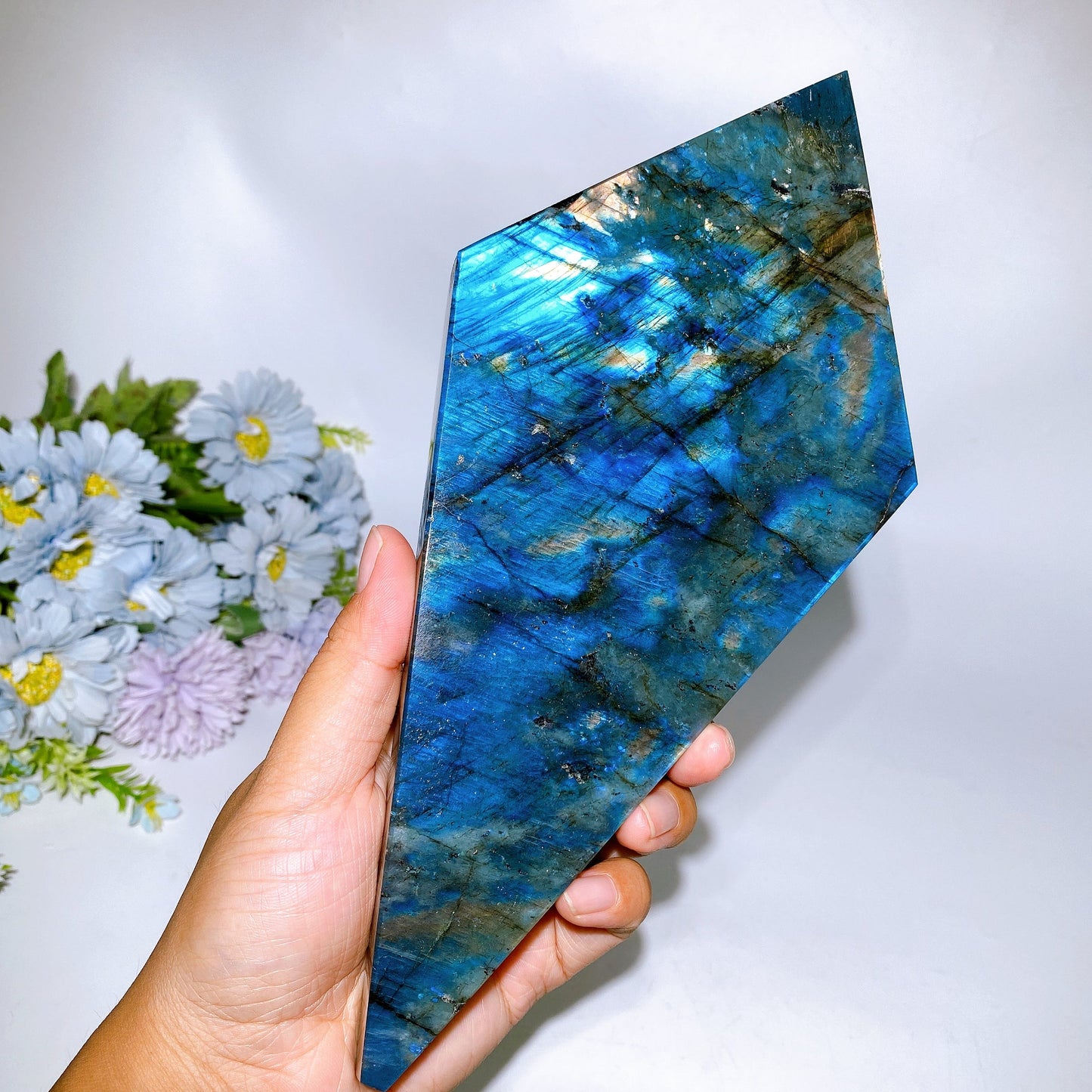 26cm Large Unique Labradorite Rhombus Carving with Stand Crystal Healing Bulk Wholesale