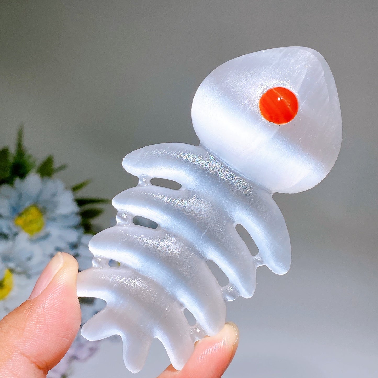 4.0" Selenite Fish Bone Carving Crystal Healing Bulk Wholesale