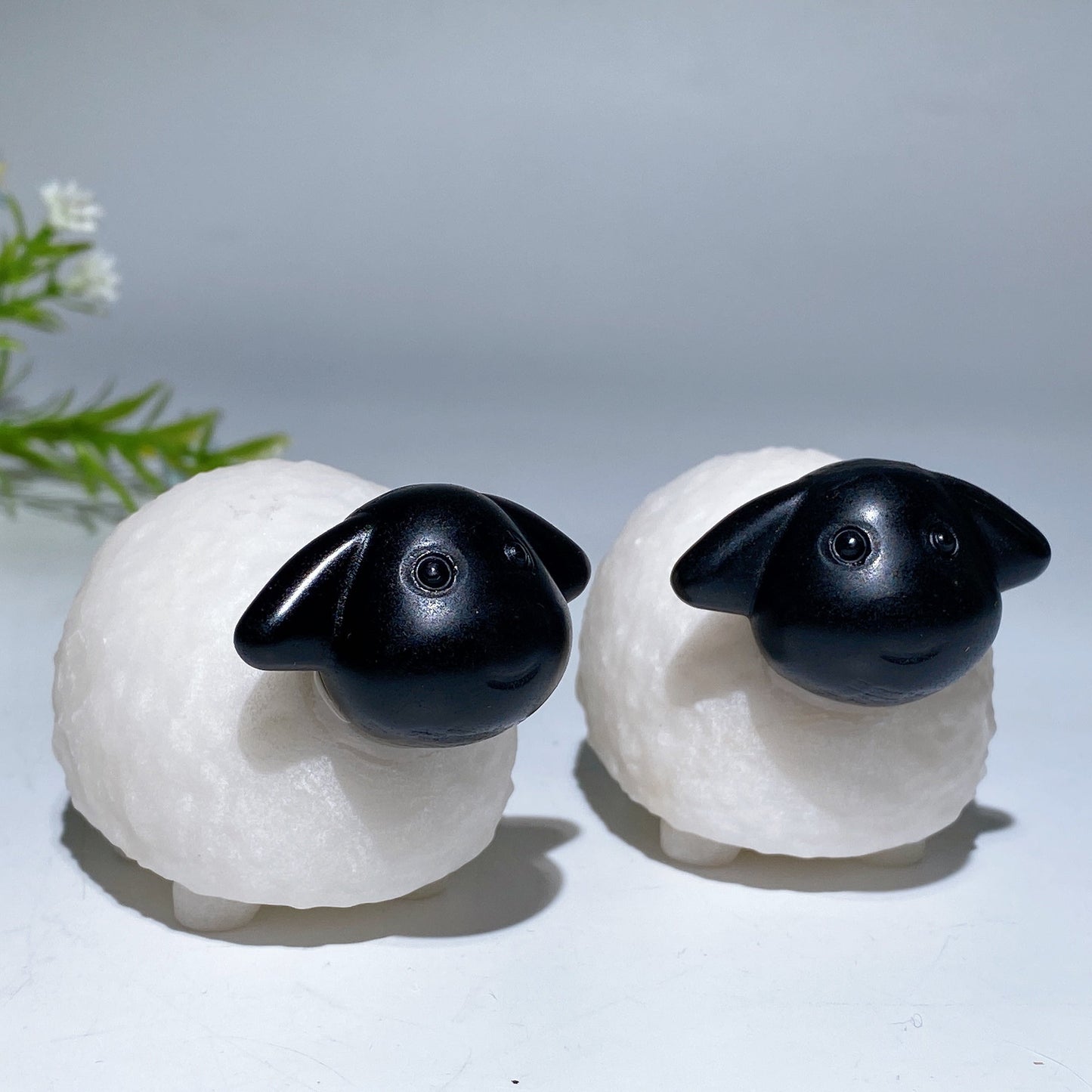 2.8" White Jade Obsidian Shaun the Sheep Carving Crystal Healing Bulk Wholesale