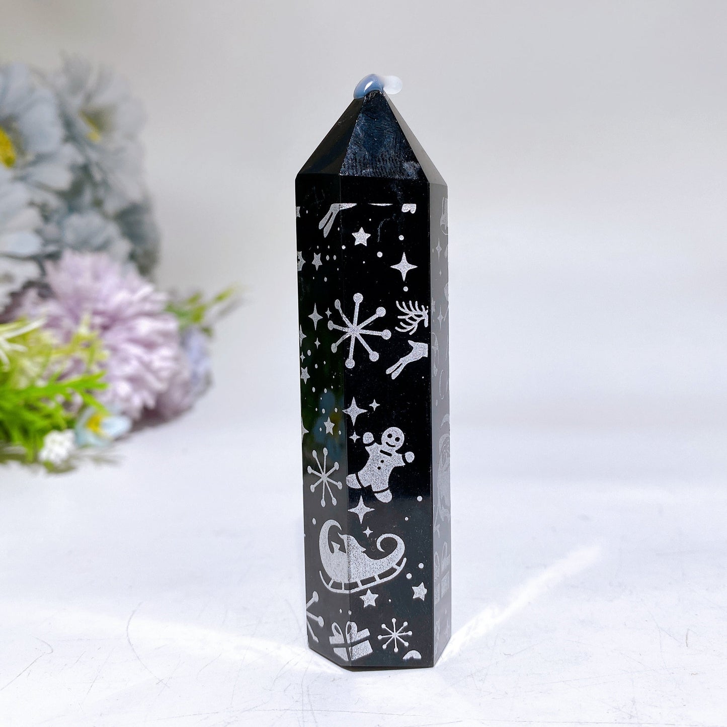 3.3"-4.0" Black Obsidian Point with Printing for Christmas Crystal Healing Bulk Wholesale