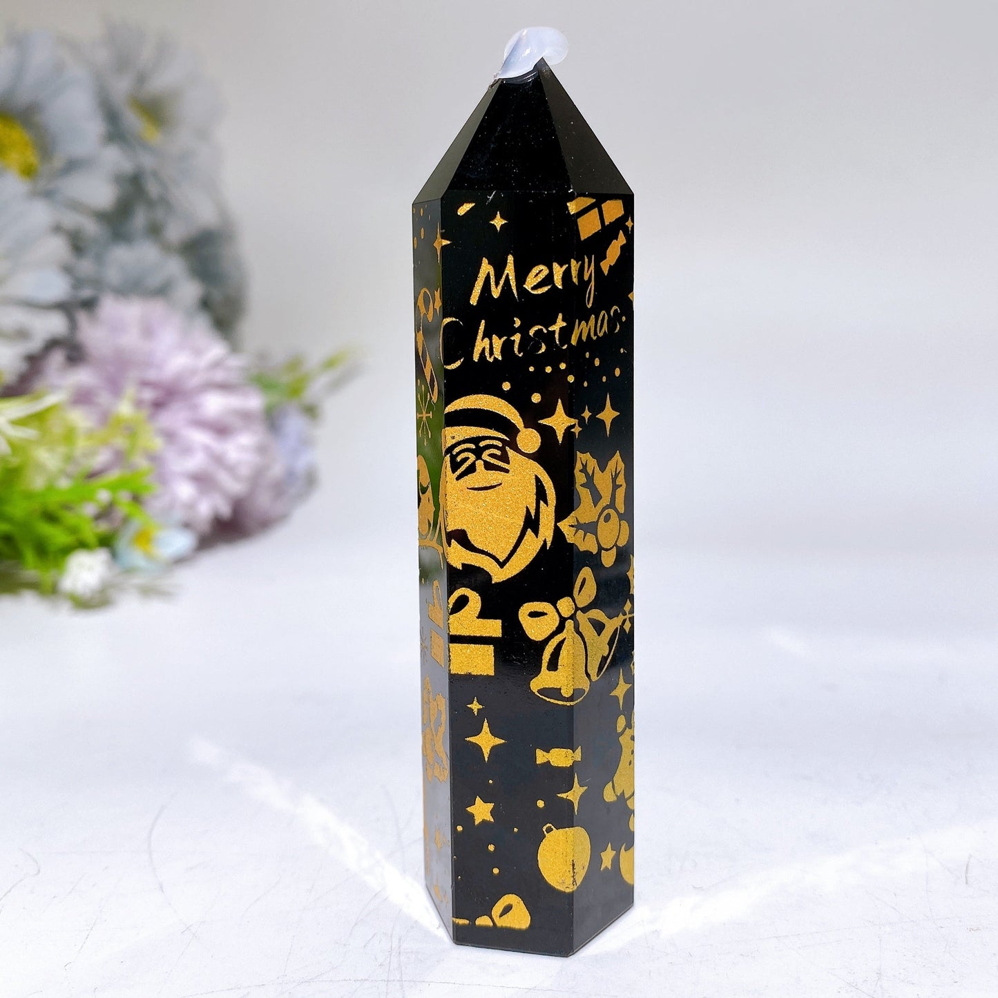 3.3"-4.0" Black Obsidian Point with Printing for Christmas Crystal Healing Bulk Wholesale