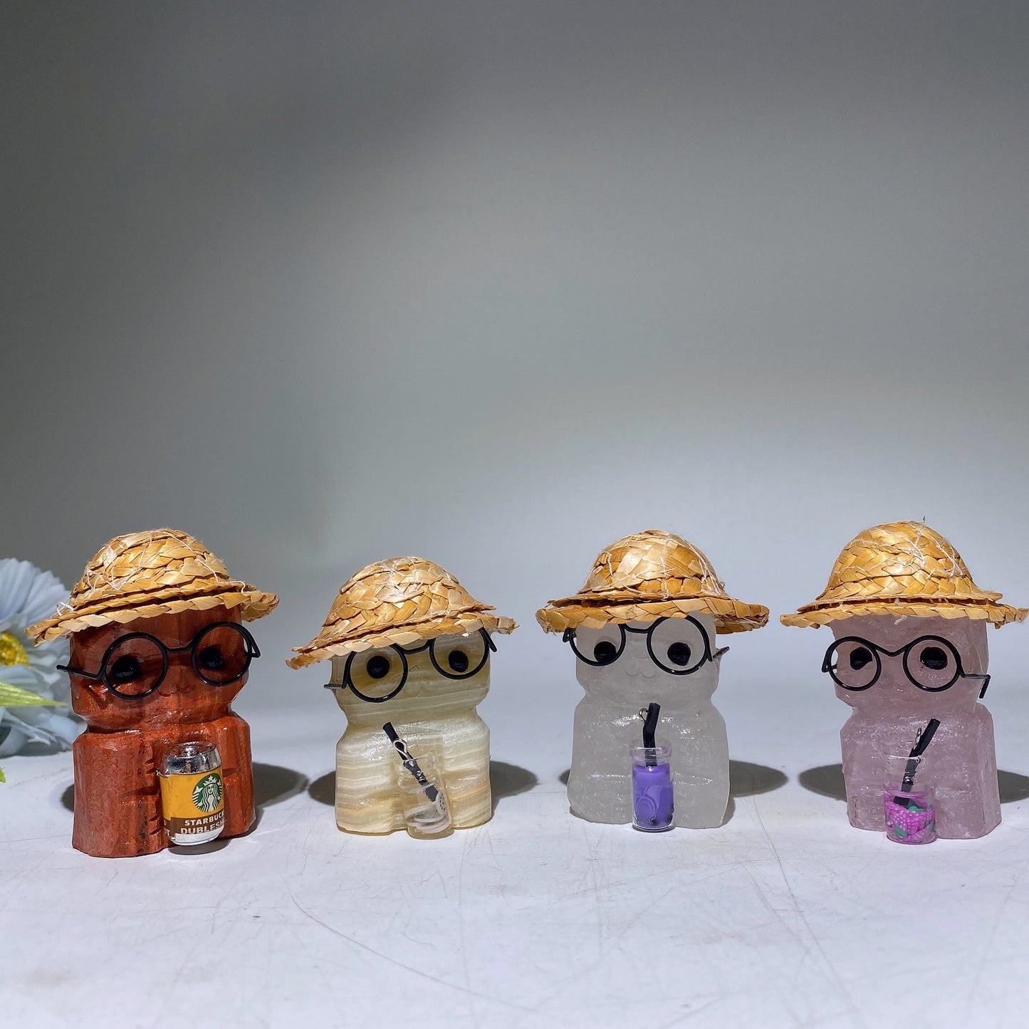 Raw Crystal Child Carving with Straw Hat Crystal Healing Bulk Wholesale