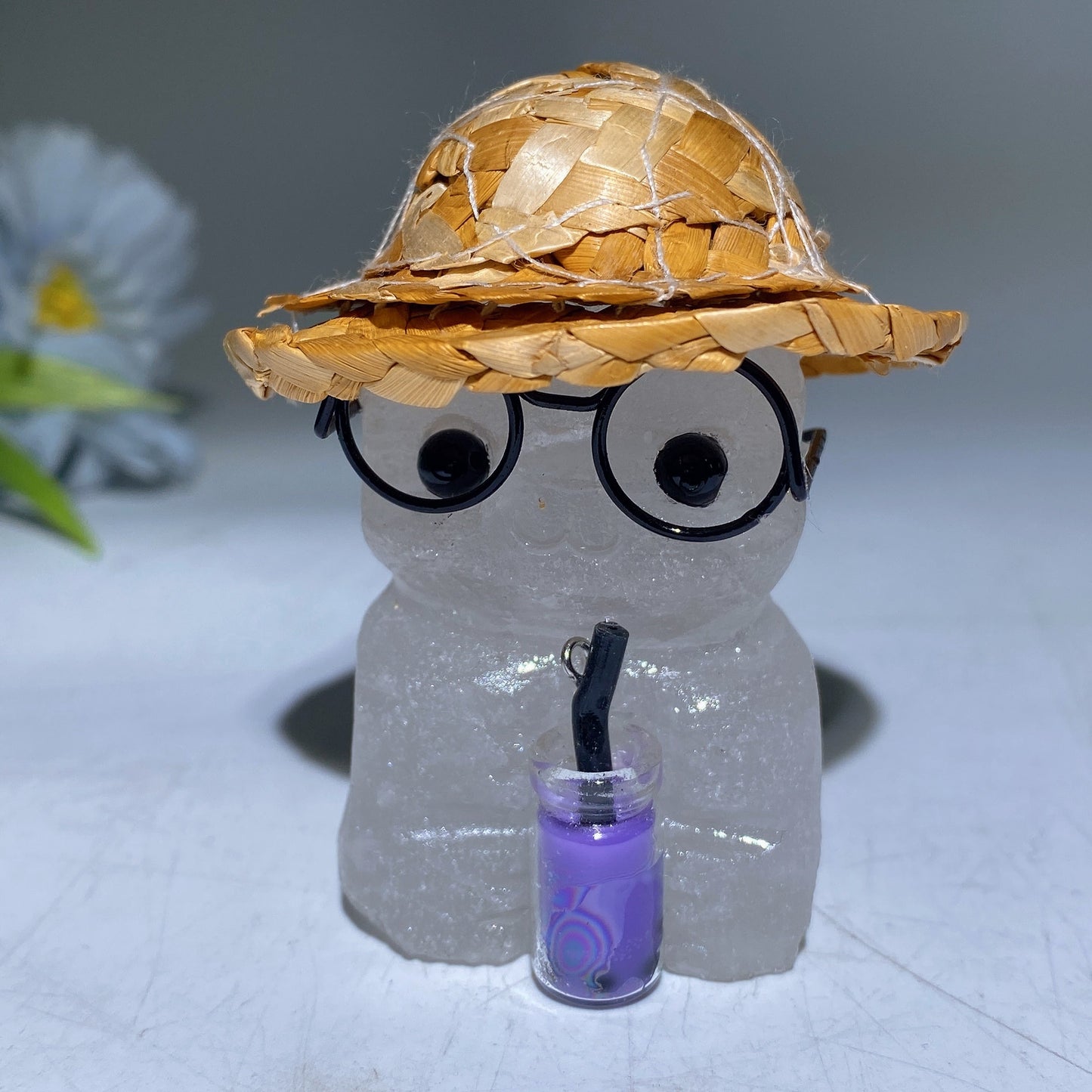 Raw Crystal Child Carving with Straw Hat Crystal Healing Bulk Wholesale