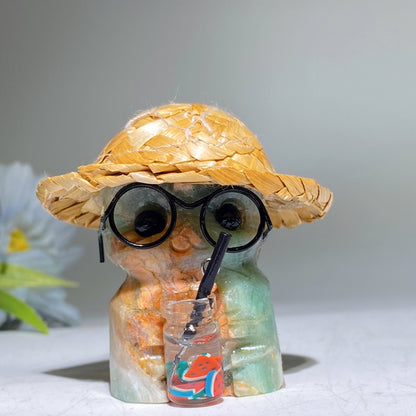 Raw Crystal Child Carving with Straw Hat Crystal Healing Bulk Wholesale