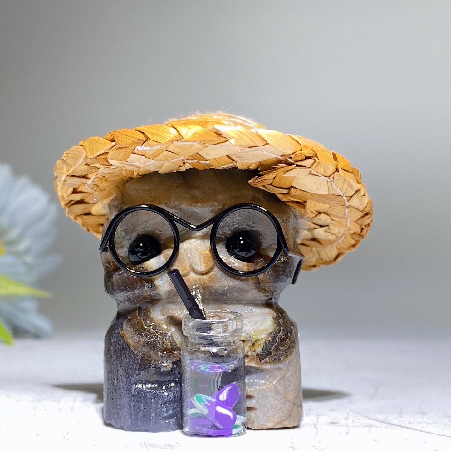 Raw Crystal Child Carving with Straw Hat Crystal Healing Bulk Wholesale