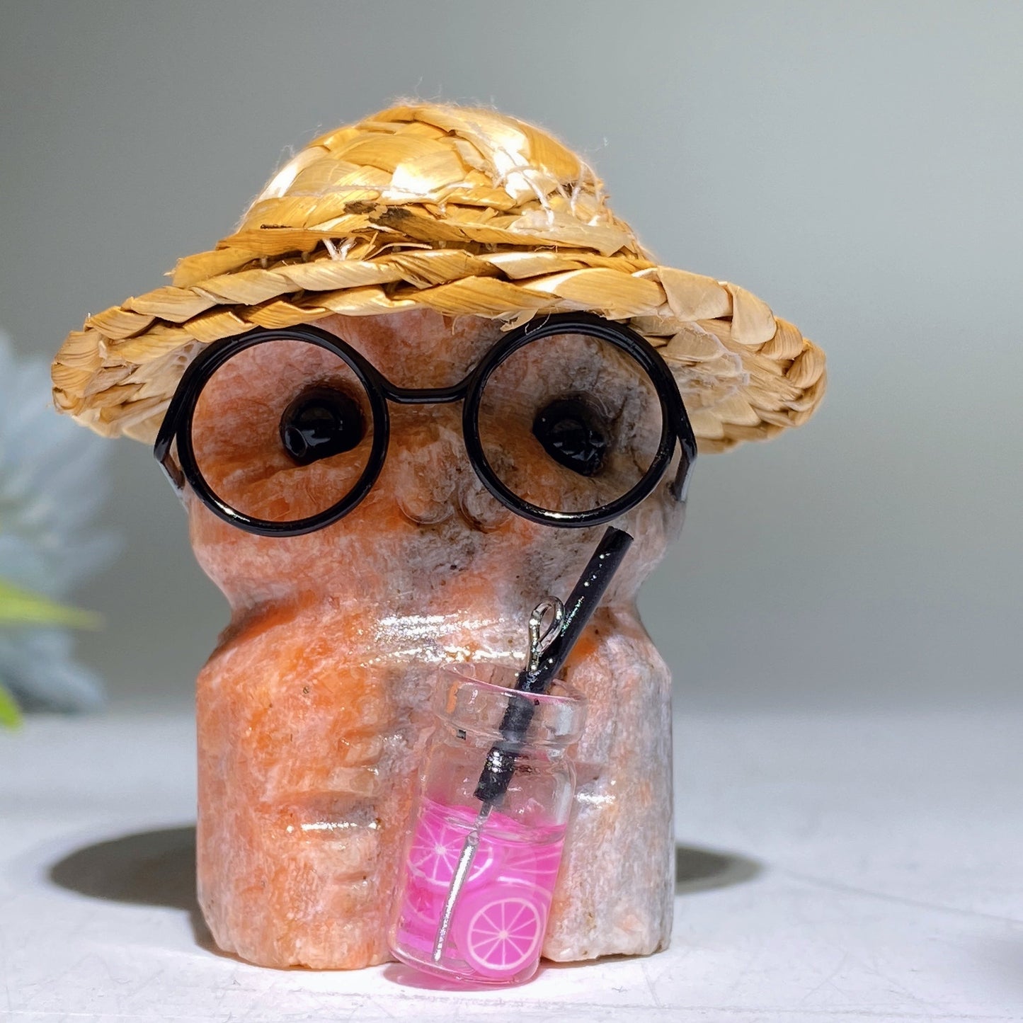 Raw Crystal Child Carving with Straw Hat Crystal Healing Bulk Wholesale