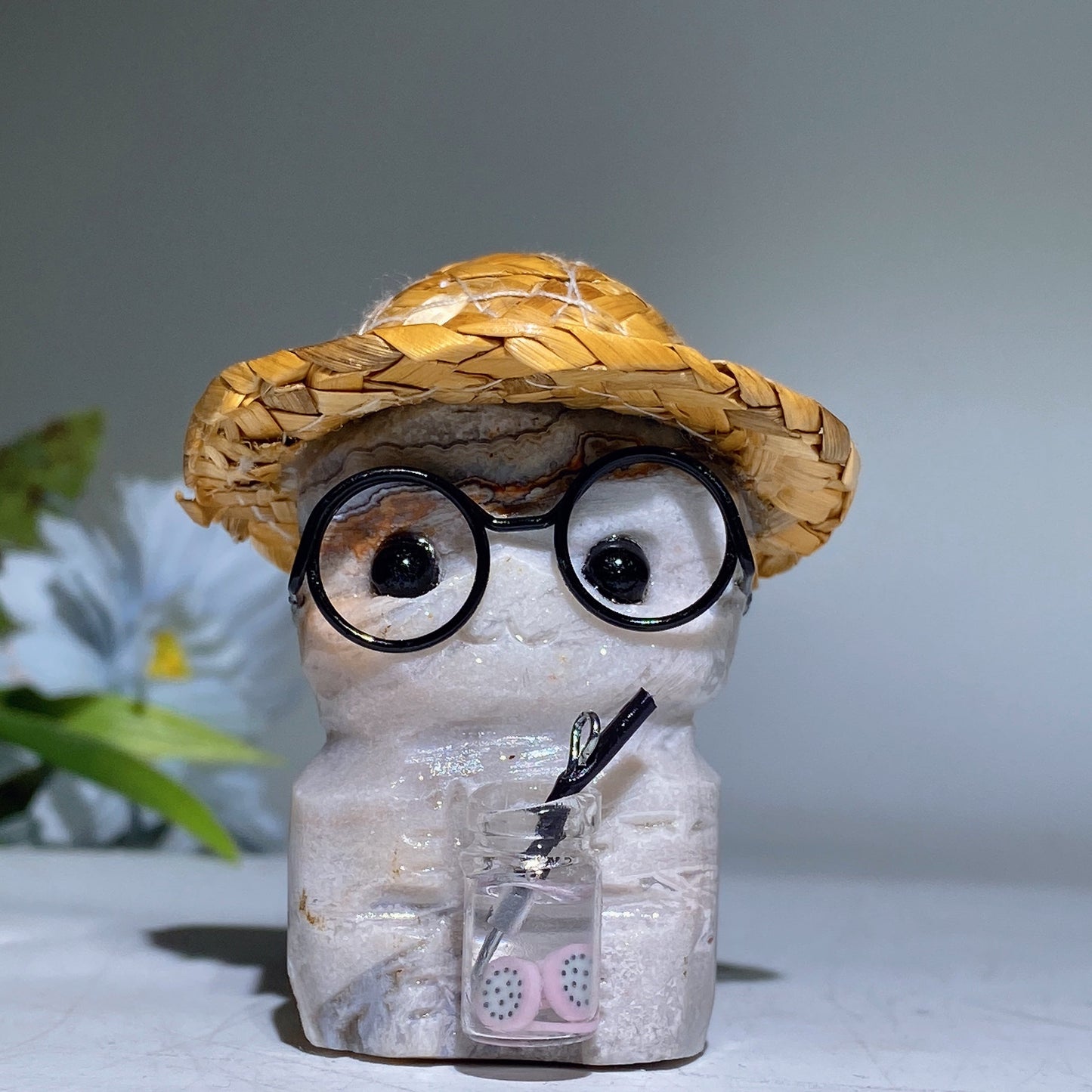 Raw Crystal Child Carving with Straw Hat Crystal Healing Bulk Wholesale