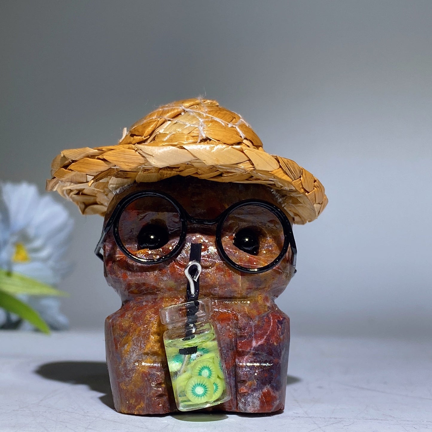 Raw Crystal Child Carving with Straw Hat Crystal Healing Bulk Wholesale