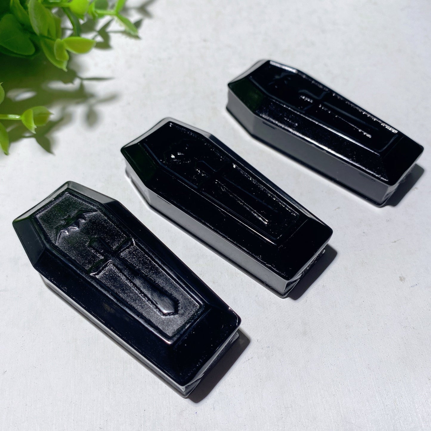 2.7" Black Obsidian Coffin Carvings for Halloween Bulk Wholesale