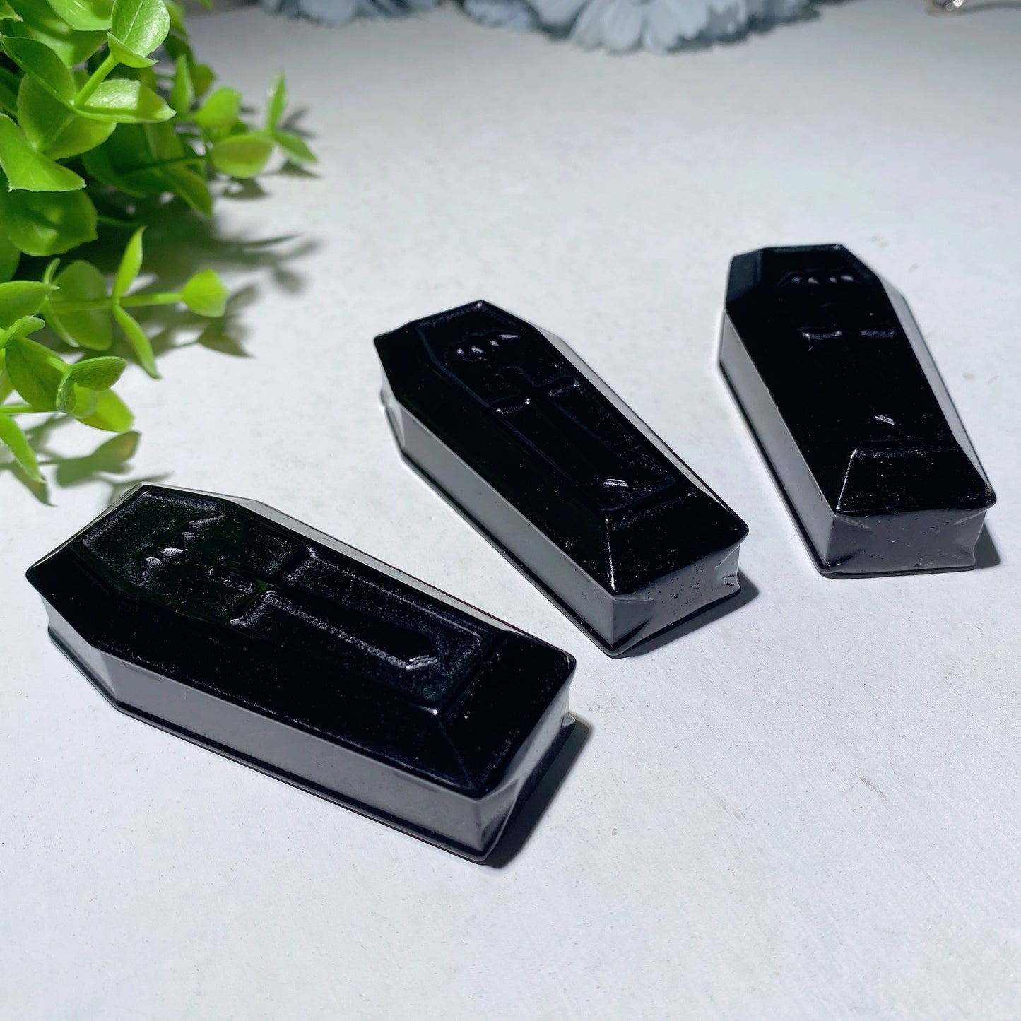 2.7" Black Obsidian Coffin Carvings for Halloween Bulk Wholesale