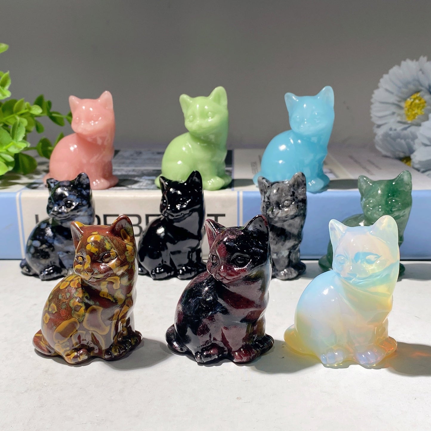 2.3" Mixed Crystal Cat Carvings Bulk Wholesale