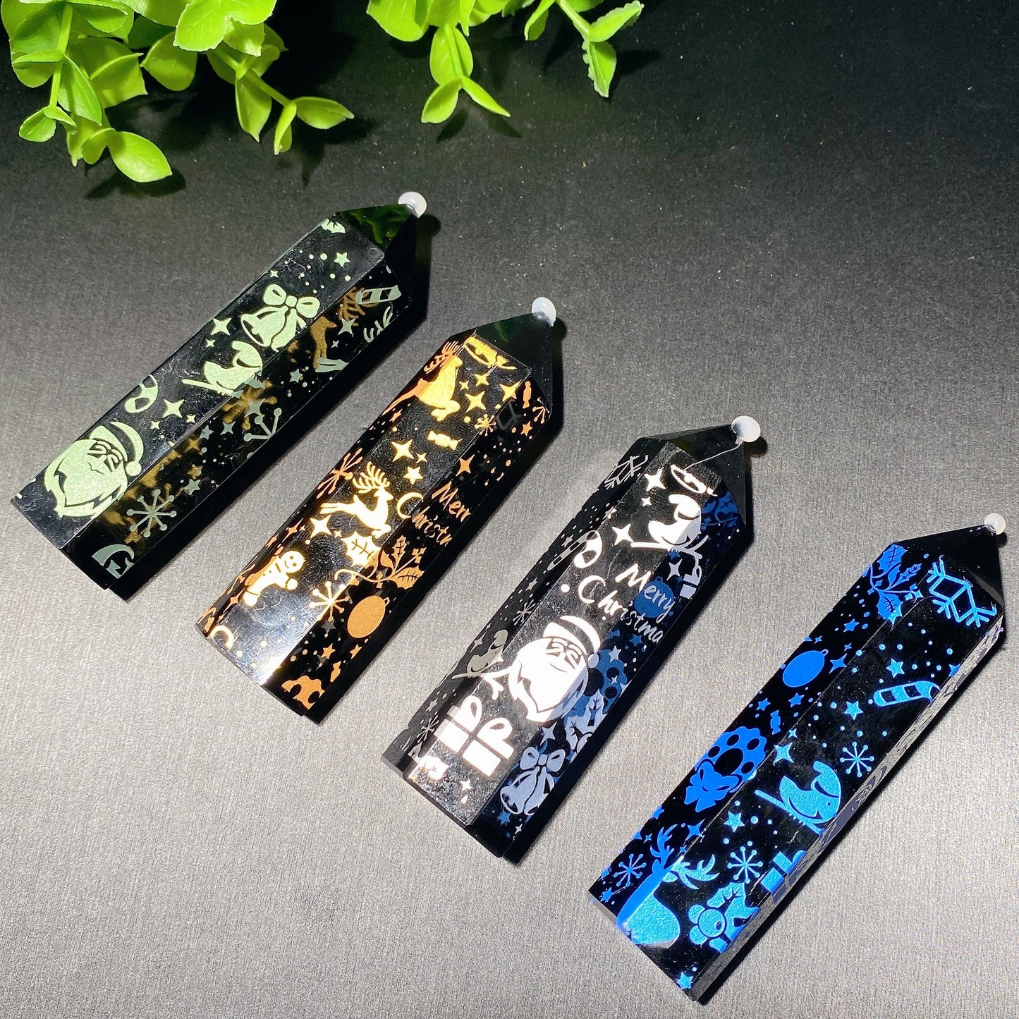 3.3"-4.0" Black Obsidian Point with Christmas Printing Bulk Wholesale