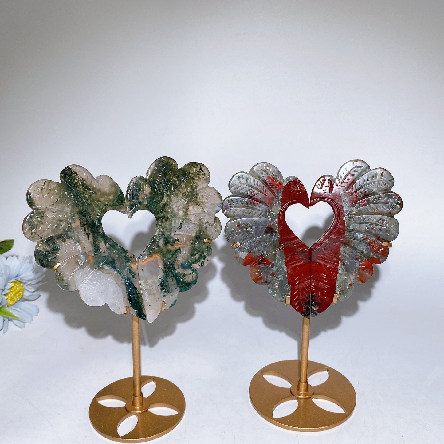 Crystal Heart Wings Carving with Stand Crystal Healing Bulk Wholesale