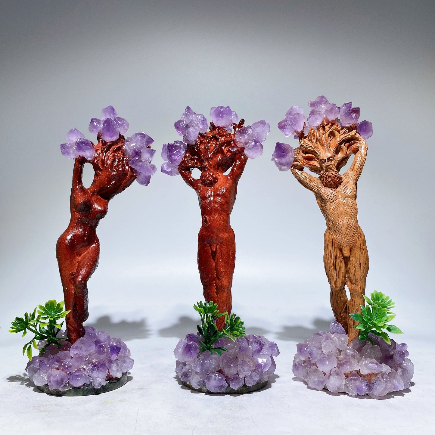 6.1" Amethyst Wooden Tree Elf Carving Crystal Healing Bulk Wholesale