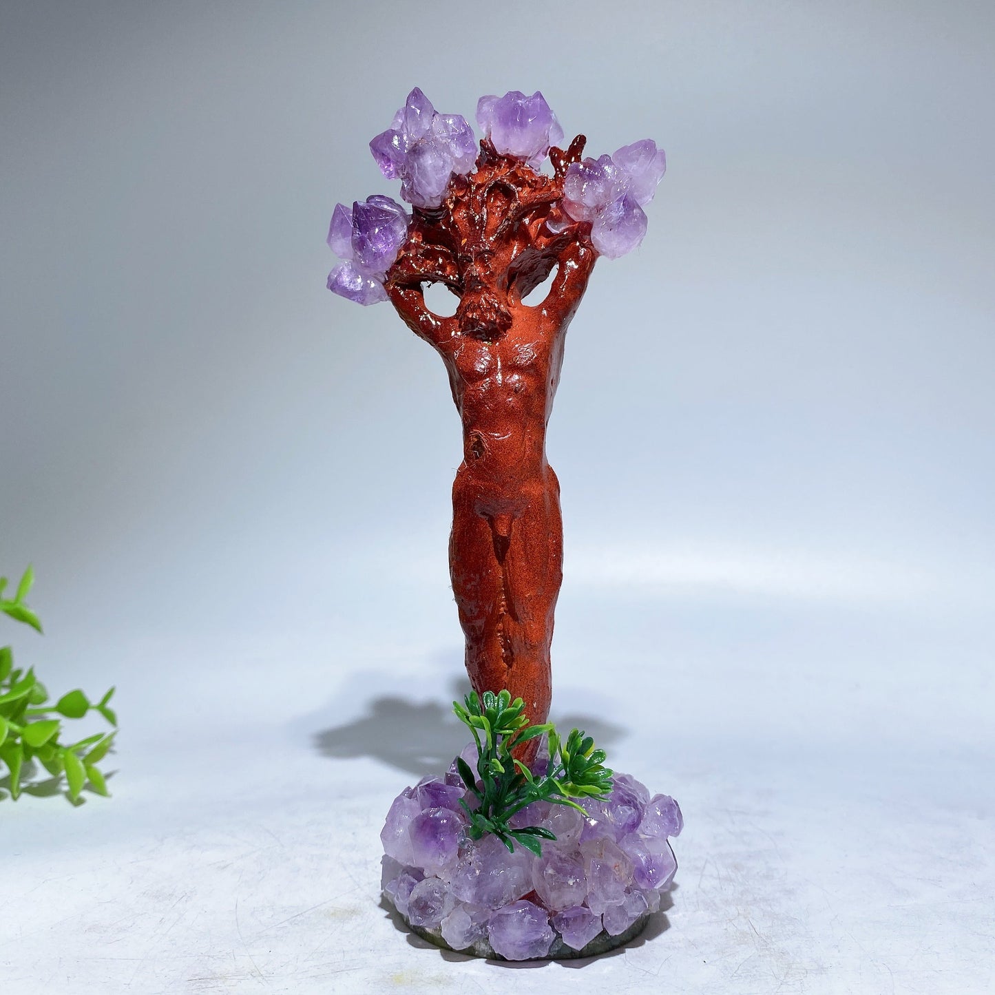 6.1" Amethyst Wooden Tree Elf Carving Crystal Healing Bulk Wholesale