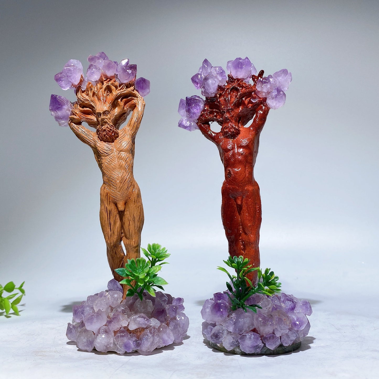 6.1" Amethyst Wooden Tree Elf Carving Crystal Healing Bulk Wholesale