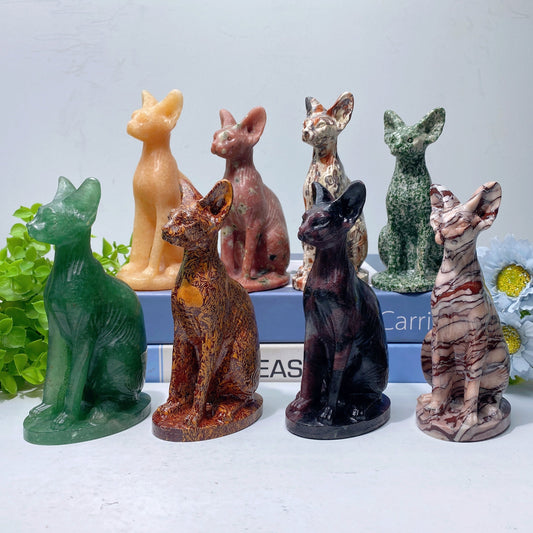 5.9" Mixed Crystal Cat Carvings Bulk Wholesale