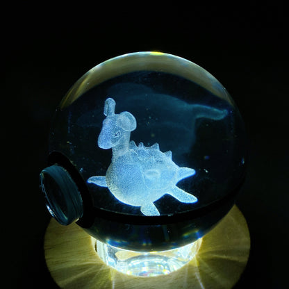 3D Inner Carving Crystal Pokemon Glass Sphere with Colorful Lamp Stand Crystal Healing Bulk Wholesale