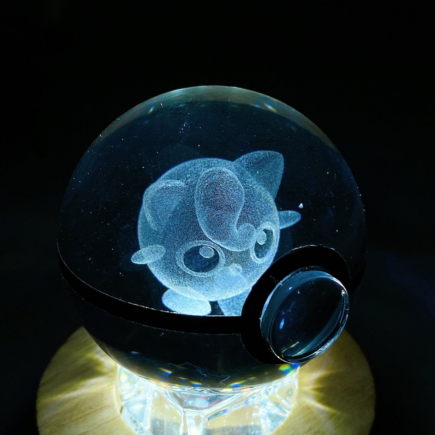 3D Inner Carving Crystal Pokemon Glass Sphere with Colorful Lamp Stand Crystal Healing Bulk Wholesale