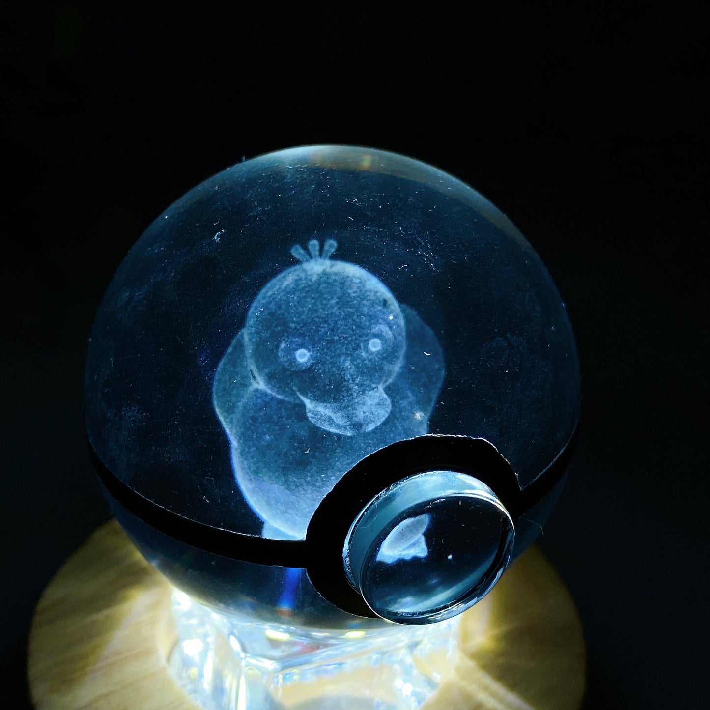 3D Inner Carving Crystal Pokemon Glass Sphere with Colorful Lamp Stand Crystal Healing Bulk Wholesale