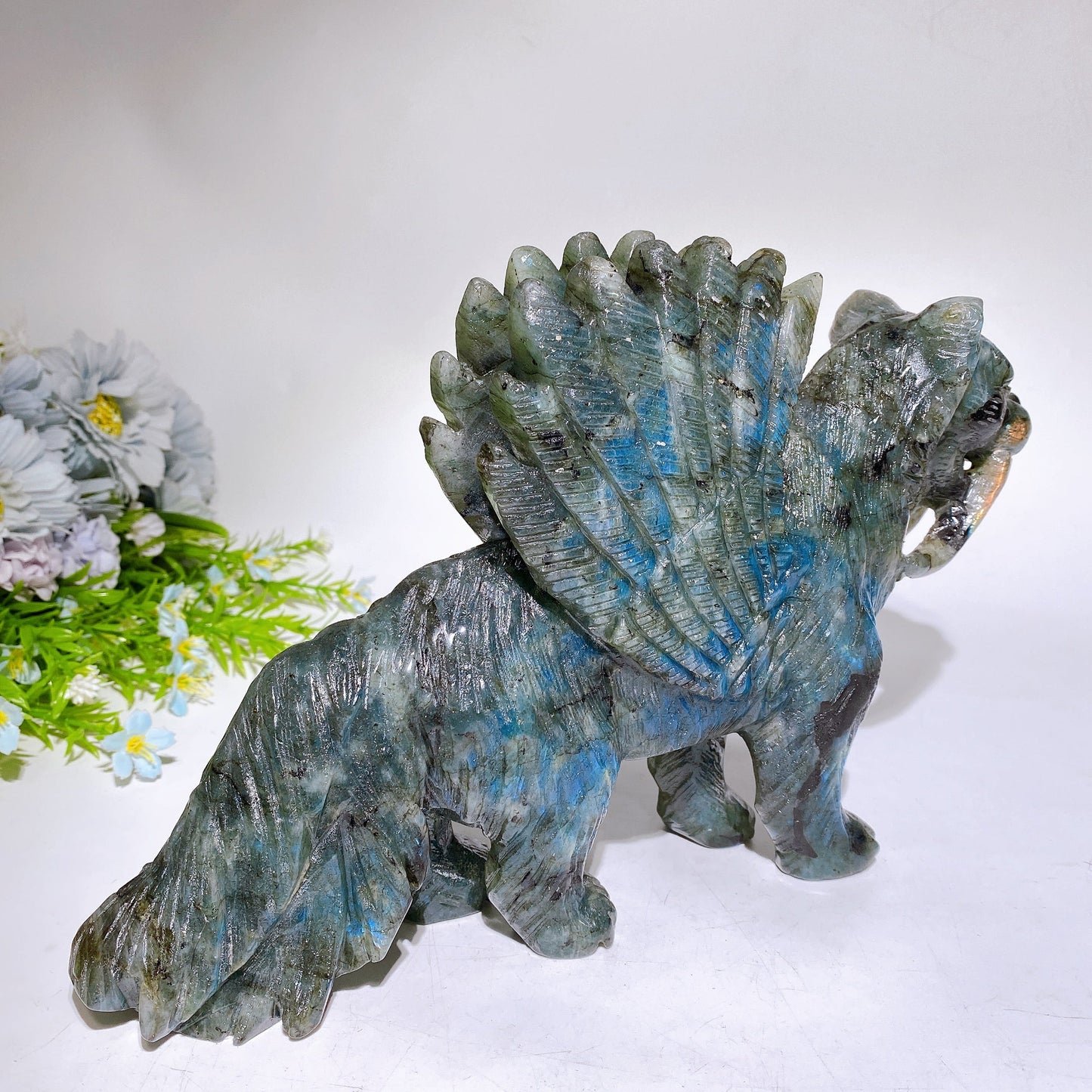 28cm Large Unique Labradorite Smilodon with Wings Carving Crystal Healing Bulk Wholesale