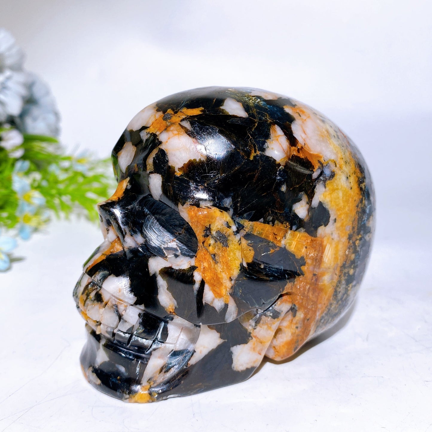 4.0" Black Mica Grow with Golden Healer Skull Carving Crystal Healing Bulk Wholesale