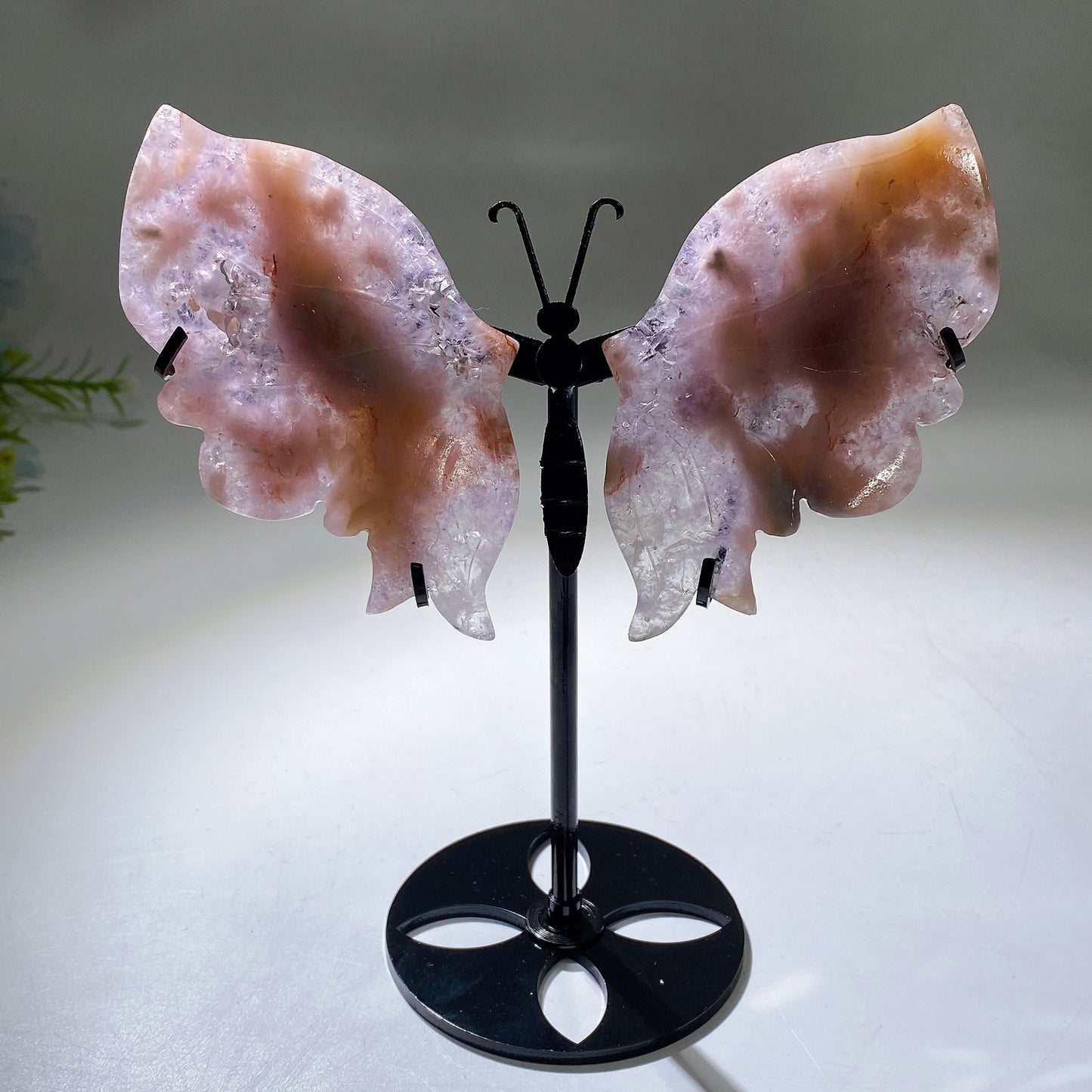 Pink Amethyst Flower Agate Butterfly Wings Carving with Stand Crystal Healing Bulk Wholesale