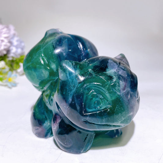 3.7" Rainbow Fluorite Bulbasaur Carving Crystal Healing Bulk Wholesale