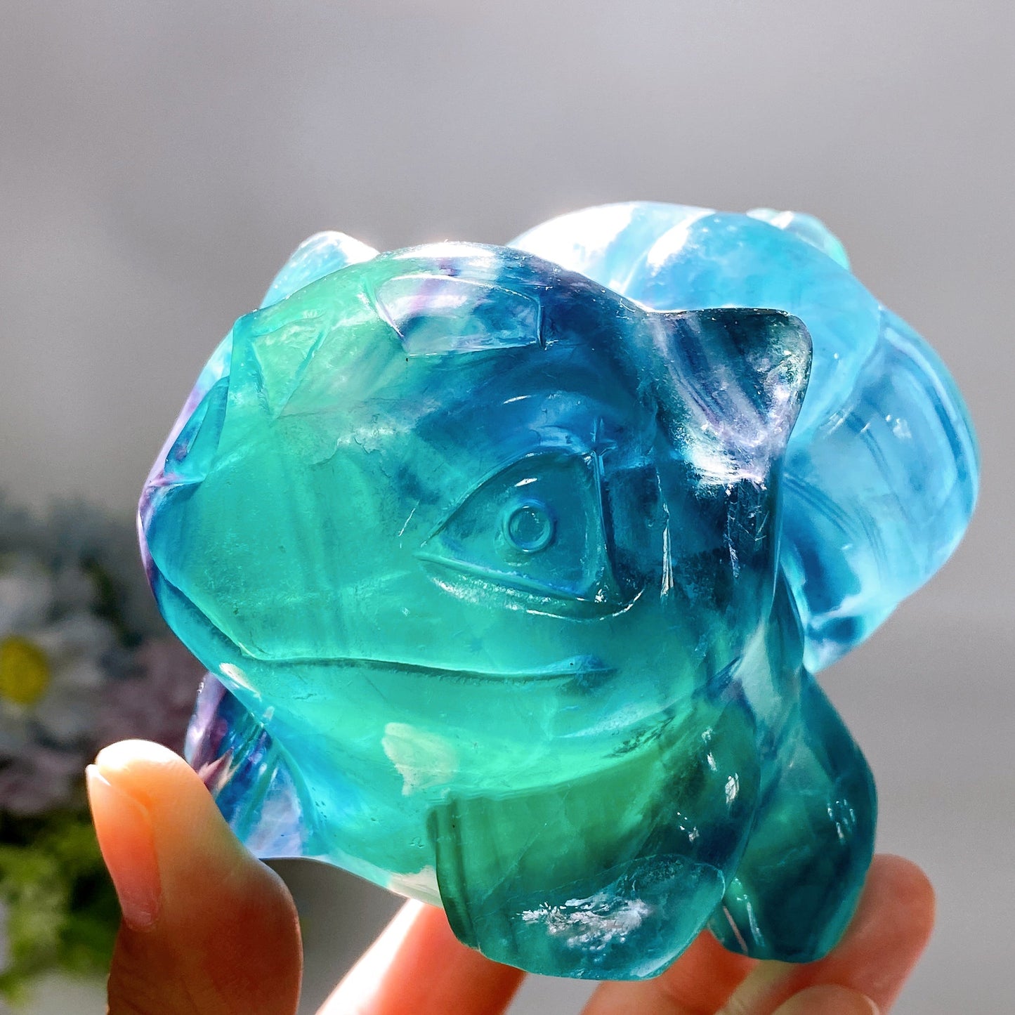 3.7" Rainbow Fluorite Bulbasaur Carving Crystal Healing Bulk Wholesale