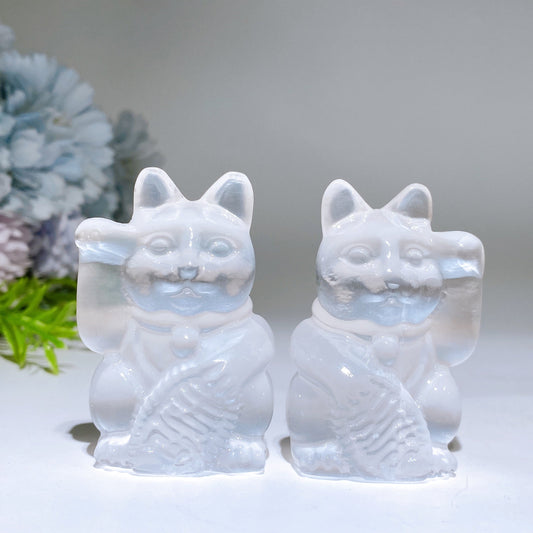 2.3" Selenite Maneki-neko Carving Crystal Healing Bulk Wholesale