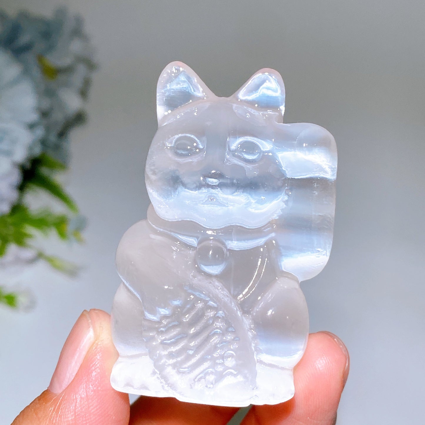 2.3" Selenite Maneki-neko Carving Crystal Healing Bulk Wholesale
