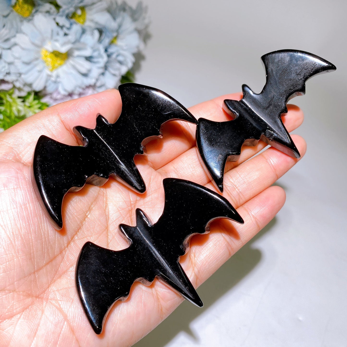 2.7" Black Obsidian Bat Carving Crystal Healing Bulk Wholesale