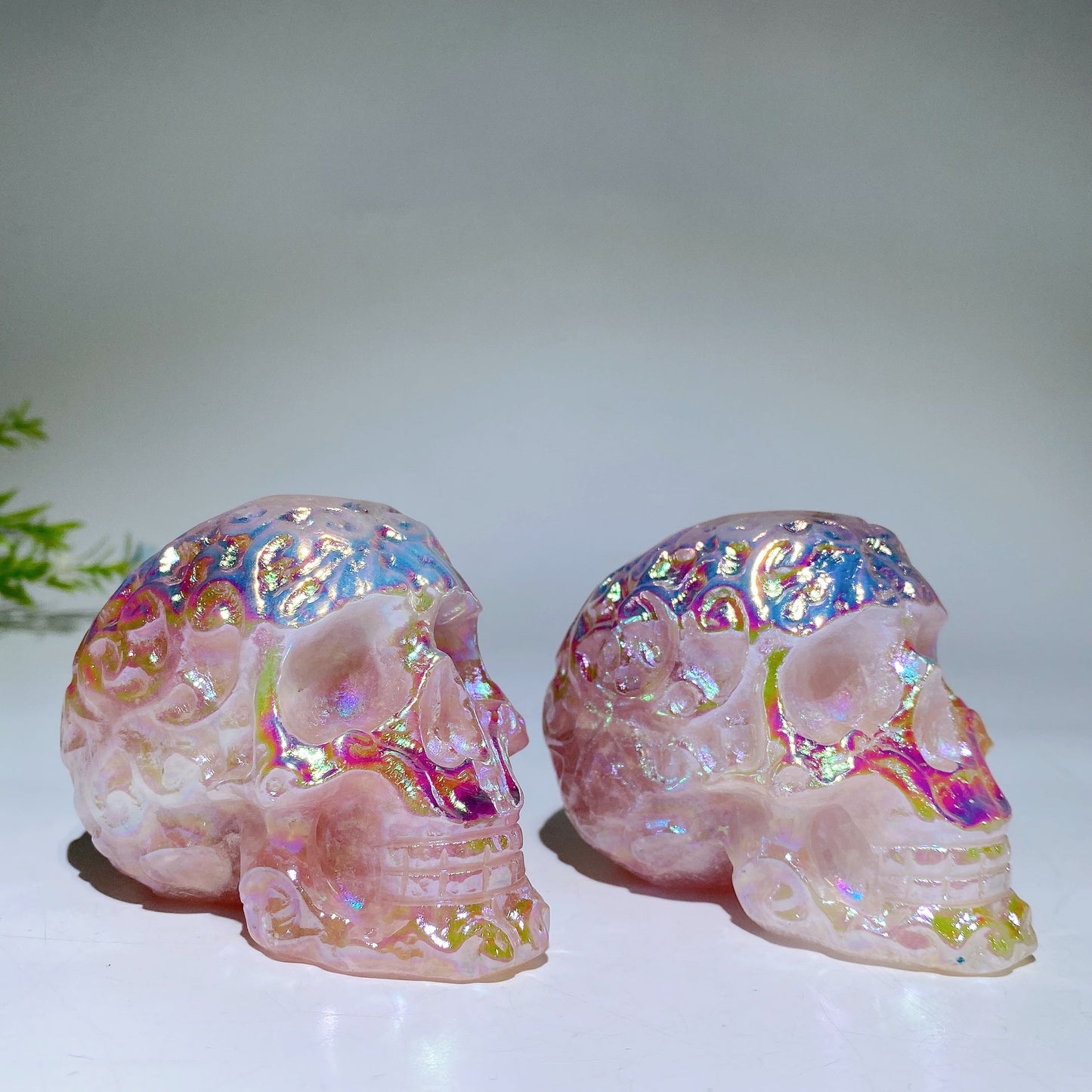 3.2" Aura Rose Quartz Skull Carving Crystal Healing Bulk Wholesale