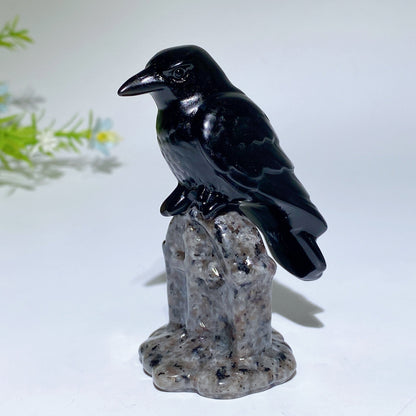 3.1" Crystal Raven on Yooperlite Tombstone Carving Crystal Healing Bulk Wholesale