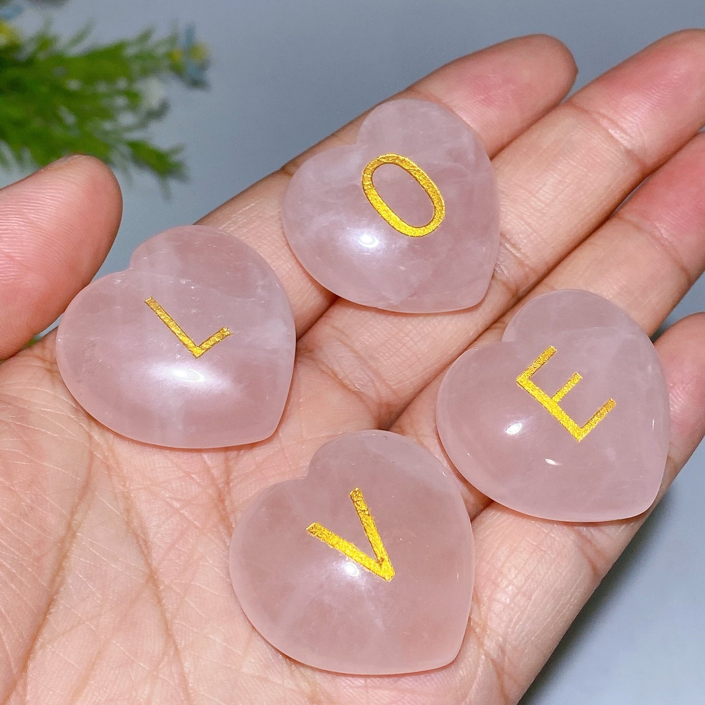 3cm Rose Quartz Heart Carving with 'LOVE' Letter Crystal Healing Bulk Wholesale Mother's Day Gift-1set