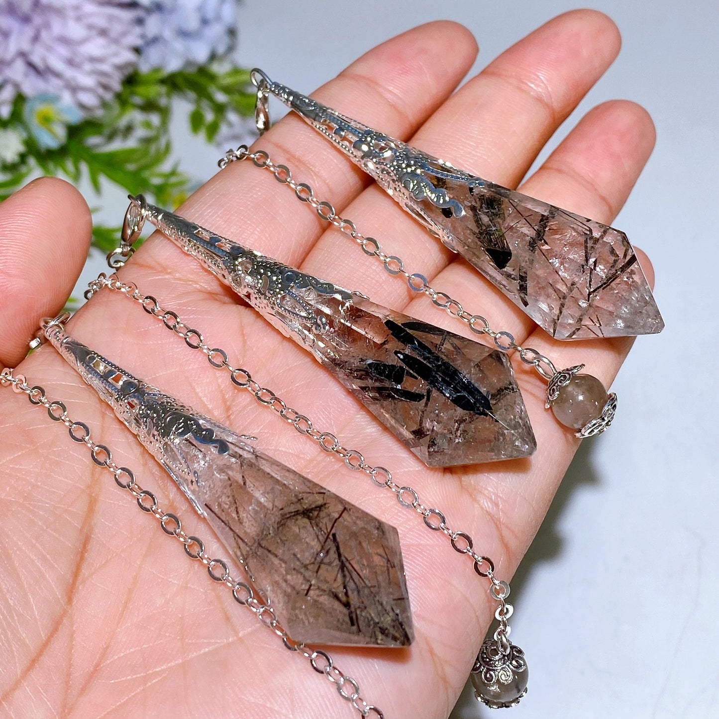 32cm Black Tourmaline in Quartz Pendulum Crystal healing Bulk Wholesale